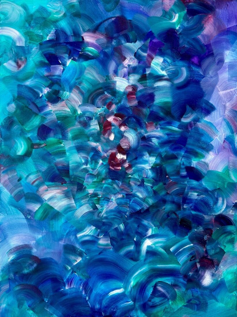 Stillness Beneath the Waves, acrylic on canvas, 30 x 20 in